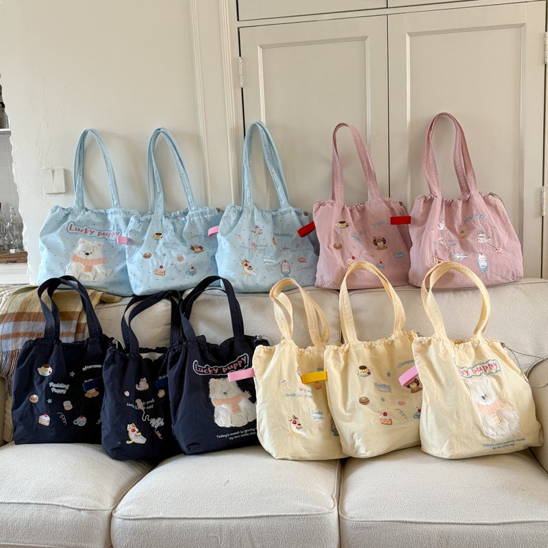 2025 Cute Cartoon Embroidered Drawstring Women's Shoulder Bag - Image 1