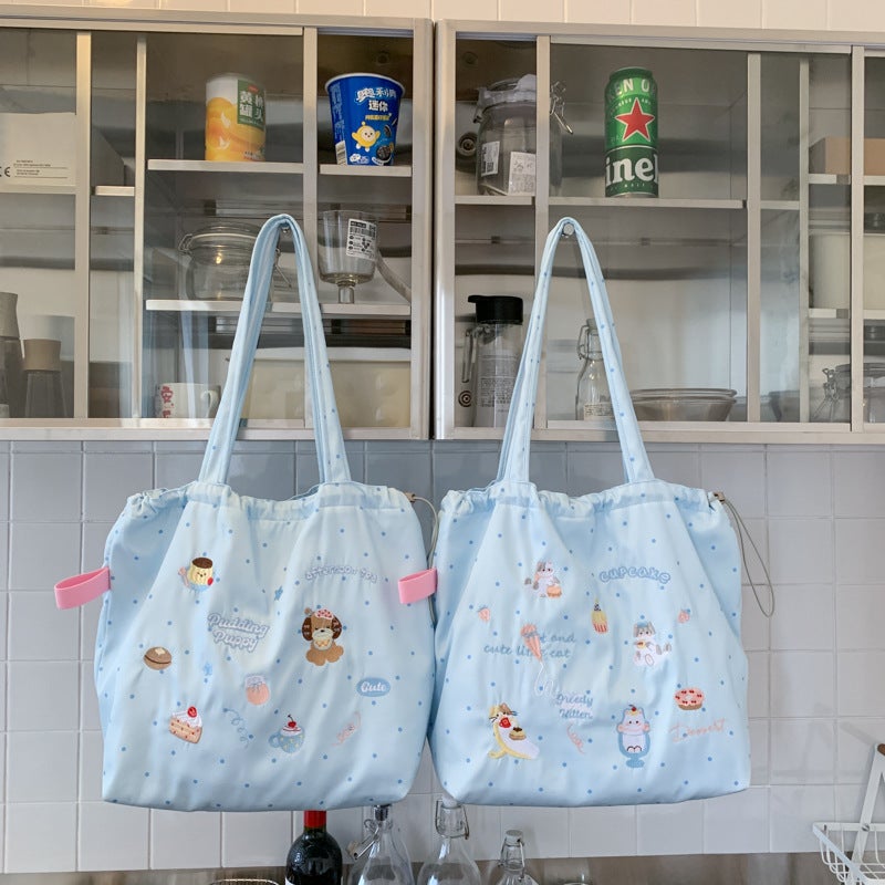 2025 Cute Cartoon Embroidered Drawstring Women's Shoulder Bag - Image 4