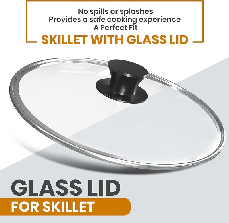 Utopia Kitchen مقلاة سوتيه 12 بوصة، مقلاة شيف من الحديد الزهر، مقلاة حديد زهر مسبقة التتبيل مع غطاء، أدوات طهي آمنة للشواء للاستخدام الداخلي والخارجي، سوداء - Image 3