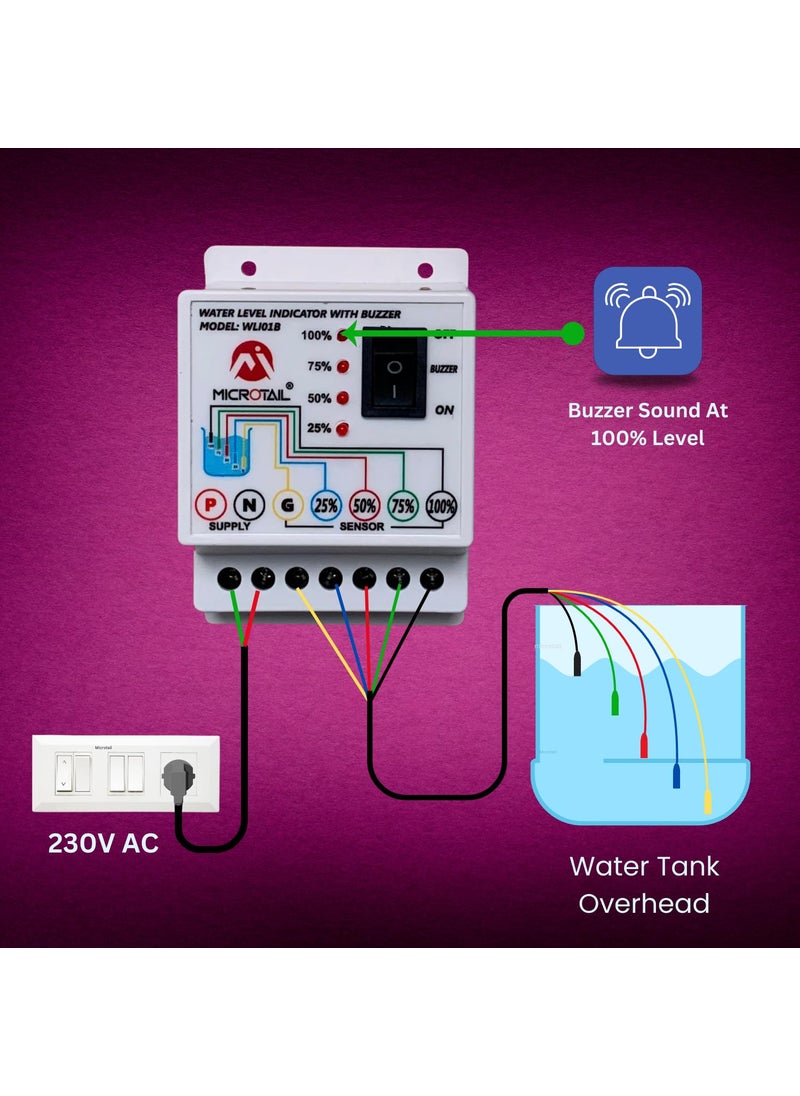 Microtail Microtail ABS Water Level Indicator with Alarm on Tank Full with 5 Sensors Single Phase 230V AC  - Image 2