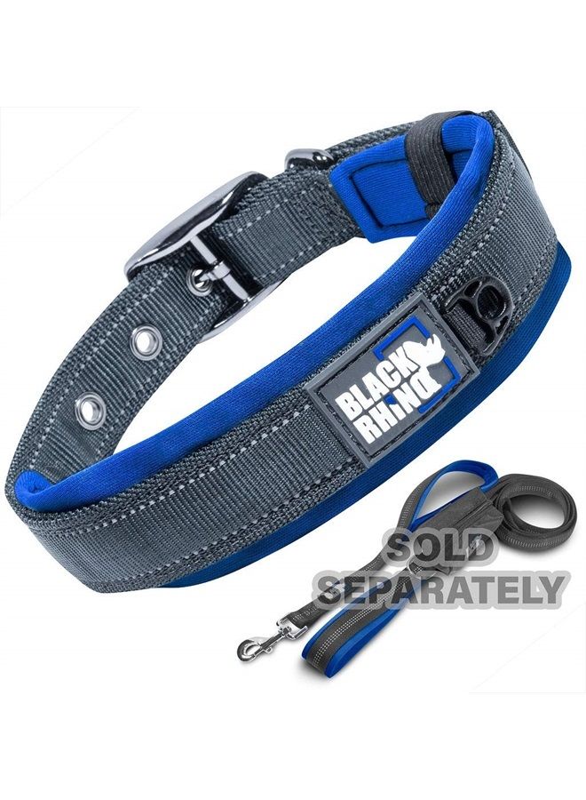 Black Rhino The Comfort Collar Ultra Soft Neoprene Padded Dog Collar for All Breeds - Heavy Duty Adjustable Reflective Weatherproof (Large, Blue/Grey)