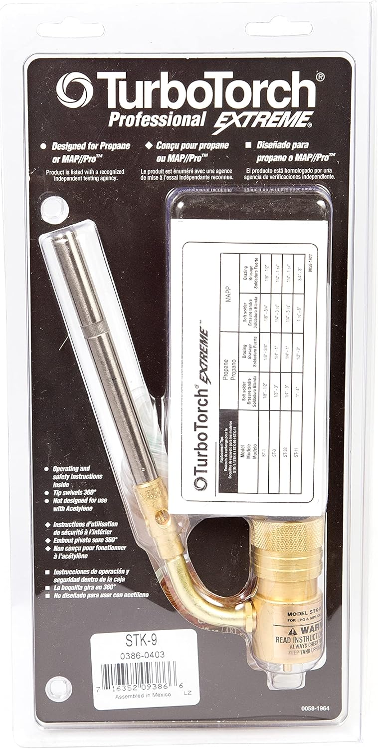 ESAB TURBOTORCH 0386-0403 STK-9 Hand Torch Kit for Soft Soldering and Brazing Copper, Brass, Steel, Bronze, Aluminum, Propane/Mapp Pro, Extreme Swirl Technology, 360 Degree, STK-R Regulator, ST-3 Tip - Image 5