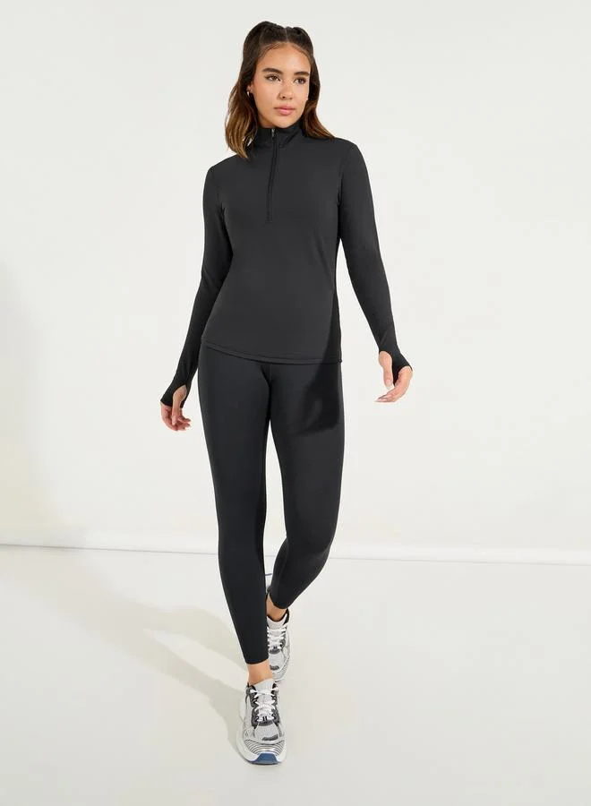Styli Pack of 3 - Half Zip Up Thumbhole Detail Top, Sports Bra & Leggings Set