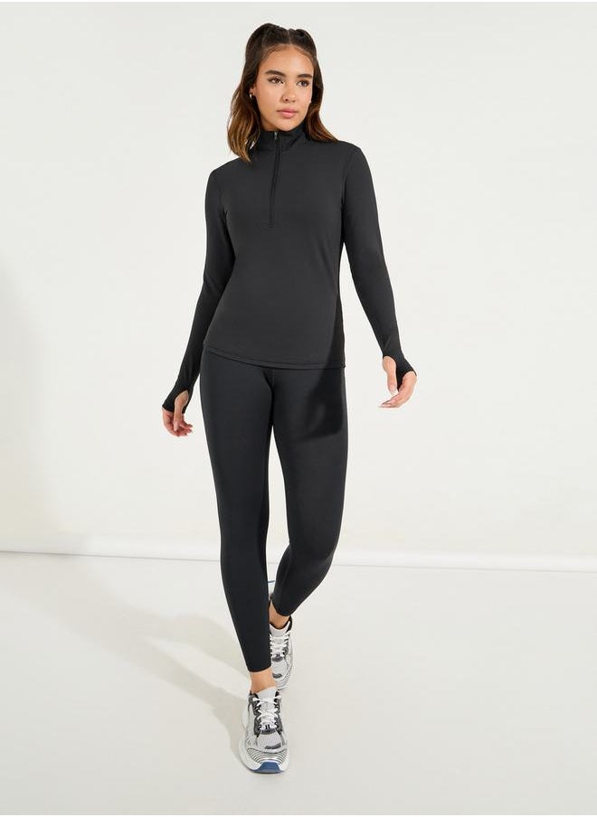 Styli Pack of 3 - Half Zip Up Thumbhole Detail Top, Sports Bra & Leggings Set  - Image 4