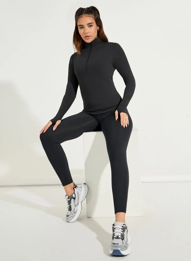 Styli Pack of 3 - Half Zip Up Thumbhole Detail Top, Sports Bra & Leggings Set