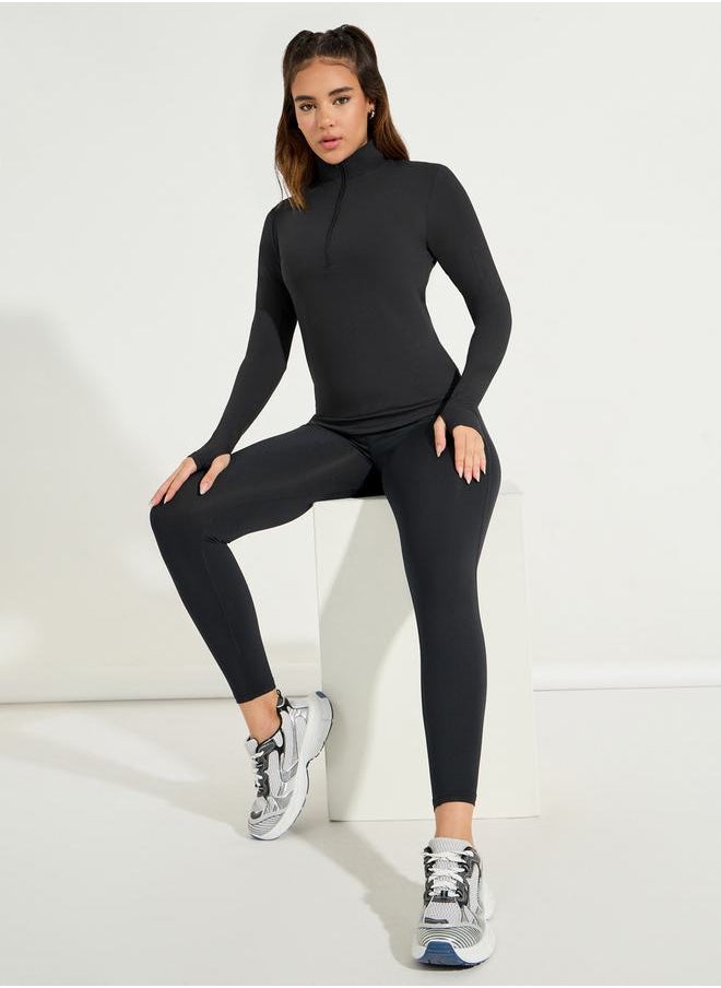 Styli Pack of 3 - Half Zip Up Thumbhole Detail Top, Sports Bra & Leggings Set  - Image 3