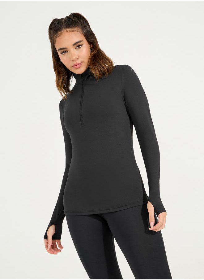 Styli Pack of 3 - Half Zip Up Thumbhole Detail Top, Sports Bra & Leggings Set  - Image 5