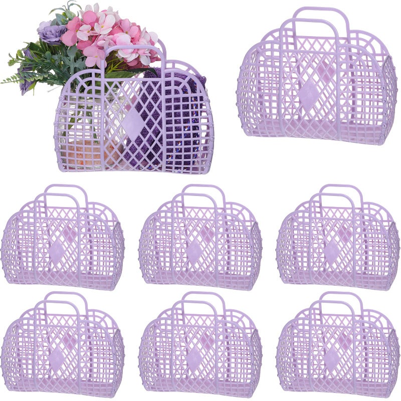 Tatuo 8 Pcs Jelly Bags Bulk Jelly Purse Plastic Basket Party Favor Beach Handbags Easter Egg Basket for Women Girls KidsPurple - Image 2