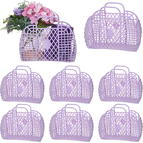 Tatuo 8 Pcs Jelly Bags Bulk Jelly Purse Plastic Basket Party Favor Beach Handbags Easter Egg Basket for Women Girls KidsPurple - Image 1