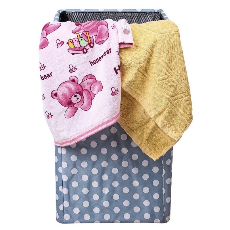 Multipurpose European Style Square/Rectangular Shape collapsible Foldable folding Open Laundry Bag laundry hamper laundry basket with 4 rods (1 Piece of Laundry bag) ( Material: Fabric, Size: 58 x 34 x 34 cm, Colour: Blue Dotted Print) - Image 3