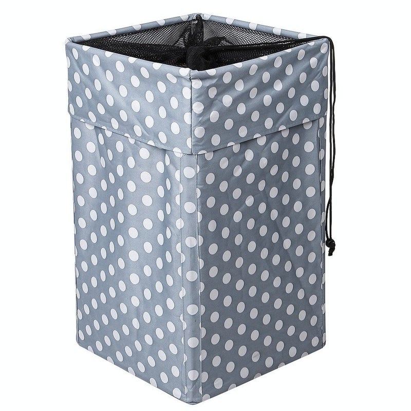 Multipurpose European Style Square/Rectangular Shape collapsible Foldable folding Open Laundry Bag laundry hamper laundry basket with 4 rods (1 Piece of Laundry bag) ( Material: Fabric, Size: 58 x 34 x 34 cm, Colour: Blue Dotted Print) - Image 1