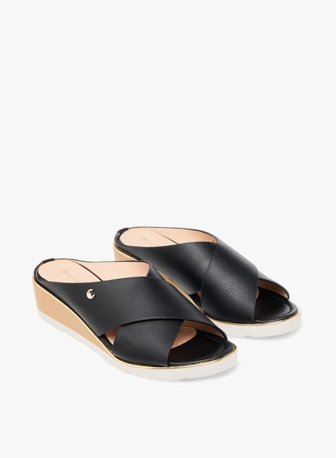 لو كونفورت صنادل نسائية بكعب ويدج وأشرطة متقاطعة بلون سادة - Image 2