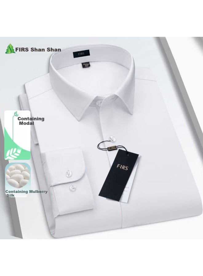 FIRS Shanshan Silk-Blend Modal Wrinkle-Free Long-Sleeve Shirt For Men, Autumn Business Casual Jacket, Pure White Dress Shirt, Workwear - Image 2