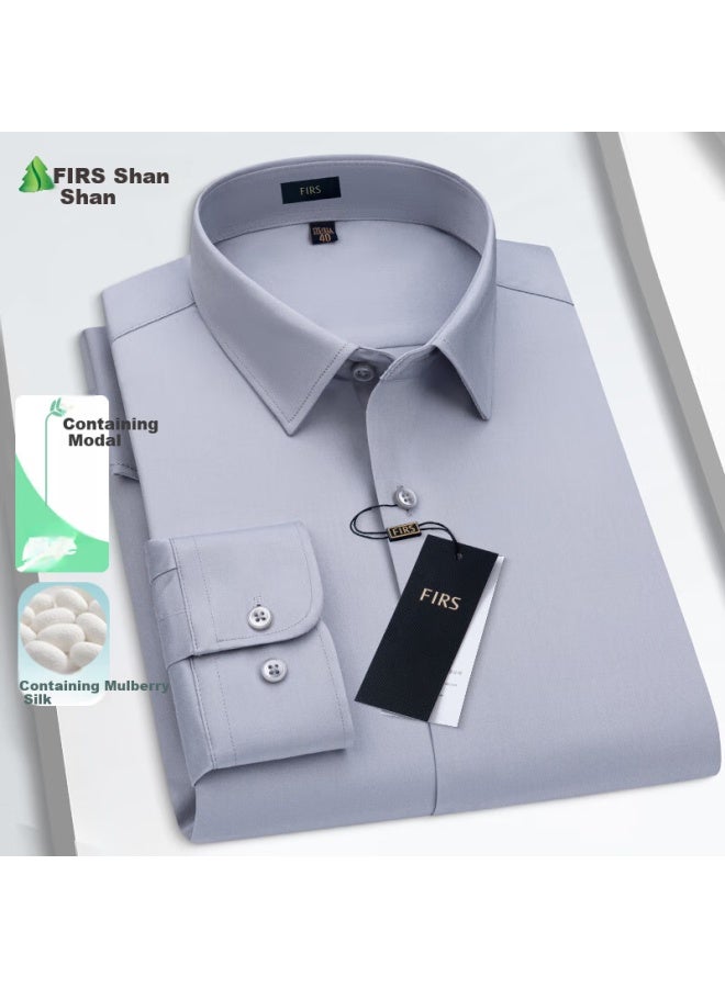 FIRS Shanshan Silk-Blend Modal Wrinkle-Free Long-Sleeve Shirt For Men, Autumn Business Casual Jacket, Pure White Dress Shirt, Workwear - Image 1
