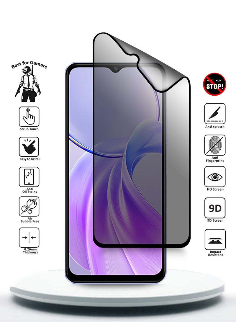 Wtech Vivo Y28s 5G 2024 Nano Ceramic Privacy Full Glue Full Cover Matte Flexible Screen Protector (MSCNMP) - Clear/Black - Image 2