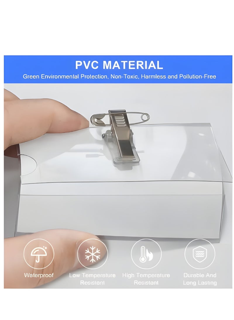 SAKURA 50Pcs Name Badges with Crocodile Clip and Safety Pin, Transparent Waterproof ID Card Holder Badge Business Card Holders for Company, School, Corporate Conference  - Image 2