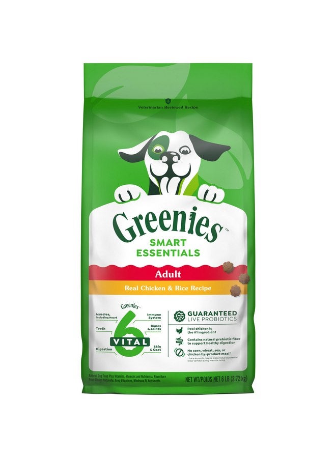 جرينيز طعام جاف للكلاب البالغة عالي البروتين من Greenies Smart Essentials، وصفة الدجاج والأرز الحقيقية، كيس 6 رطل - Image 1