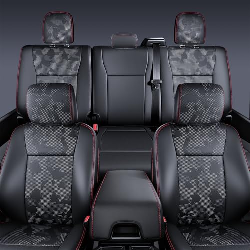 Carlimeki Premium Faux Leather Seat Covers for Ford F150 SuperCrew XL XLT STX (2015-2020) & F250/F350/F450 Crew Cab XL XLT (2017–2022) - Fully Covered - Designed for 40/Console/40 Front Seats - Camo Black - Image 4