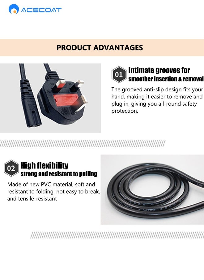 ACECOAT - 1.5 Meters Power Cable Figure 8 Power Lead IEC C7 UK Plug Power Cord 2 Pin Mains Lead for LG Sony TV PS4 PS5 Sky Box XBox Playstation Samsung Philips Hisense Panasonic Sharp TCL Smart TV Monitor - Image 1