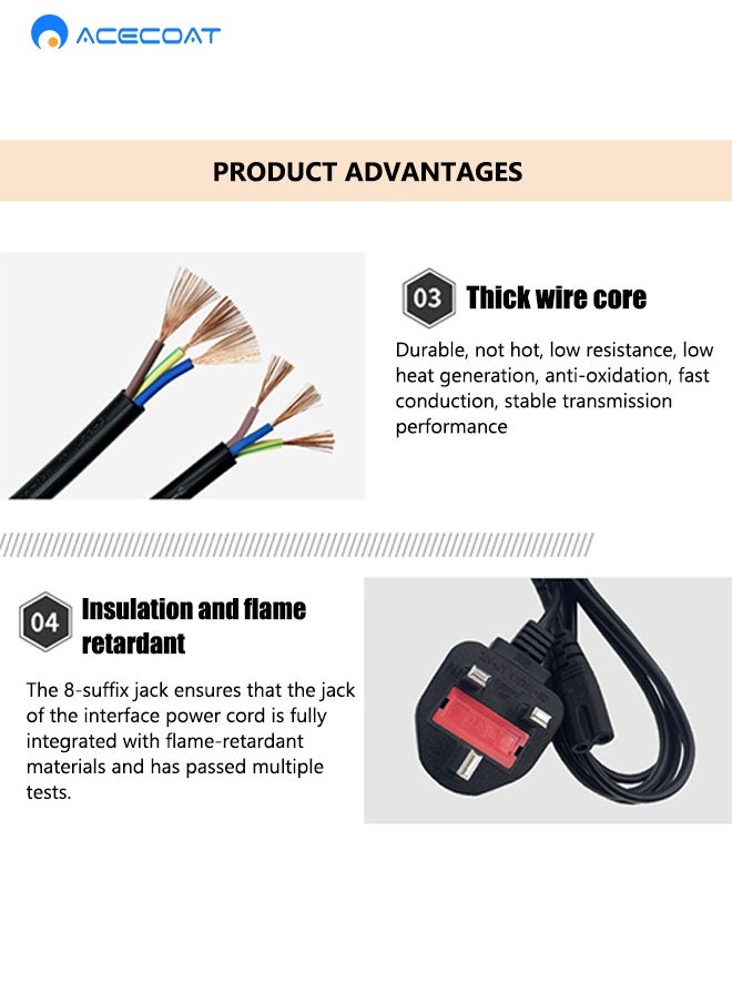ACECOAT - 1.5 Meters Power Cable Figure 8 Power Lead IEC C7 UK Plug Power Cord 2 Pin Mains Lead for LG Sony TV PS4 PS5 Sky Box XBox Playstation Samsung Philips Hisense Panasonic Sharp TCL Smart TV Monitor - Image 1