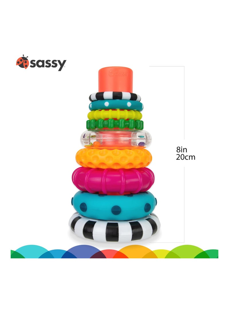 Sassy Stacks of Circles Stacking Ring STEM Learning Toy, Age 6+ Months, Multi, 9 Piece Set
