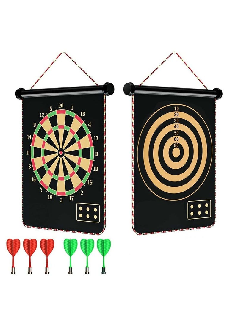 Oasisgalore Double Sided Magnetic Dart Board with 6 Red and Green Dart Arrows  - Image 1