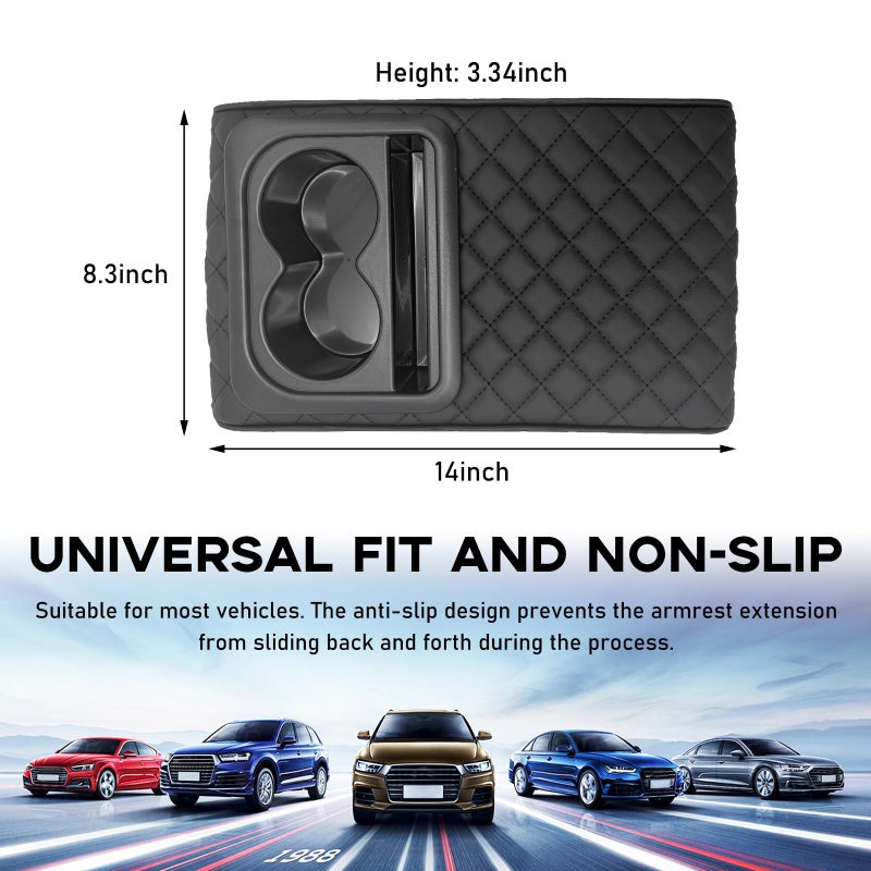 Suvnie Car Center Console Armrest Pillow, 14"Ã—8.3" Memory Foam Auto Armrest Box Cover with Cup Holder & Phone Holder, Waterproof Leather Arm Rest Protector Cushion, Car Accessories (Diamond Pattern) - Image 2