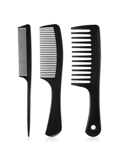 Patelai Patelai 3 Pcs Wide Tooth Detangling Hair Comb Detangling Hair Comb Hair Styling Comb Set Carbon Fiber Cutting Comb Anti Static Heat Resistant Comb for Women Curly Straight Long Hair Black Elegant 