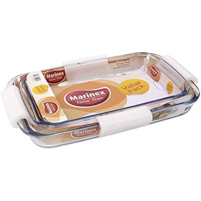 ريحني مجموعة تحميص مستطيلة من زجاج مارينكس بقطعة 16 لتر سعة 22 لتر متينة أطباق خبزيات مقاومة للحرارة الفرن شفافة تحميص آمن للتحميص الميكروويففريزر آمن غسالة الصحون مثالية للطوائق اللازانيا لحوم - Image 1