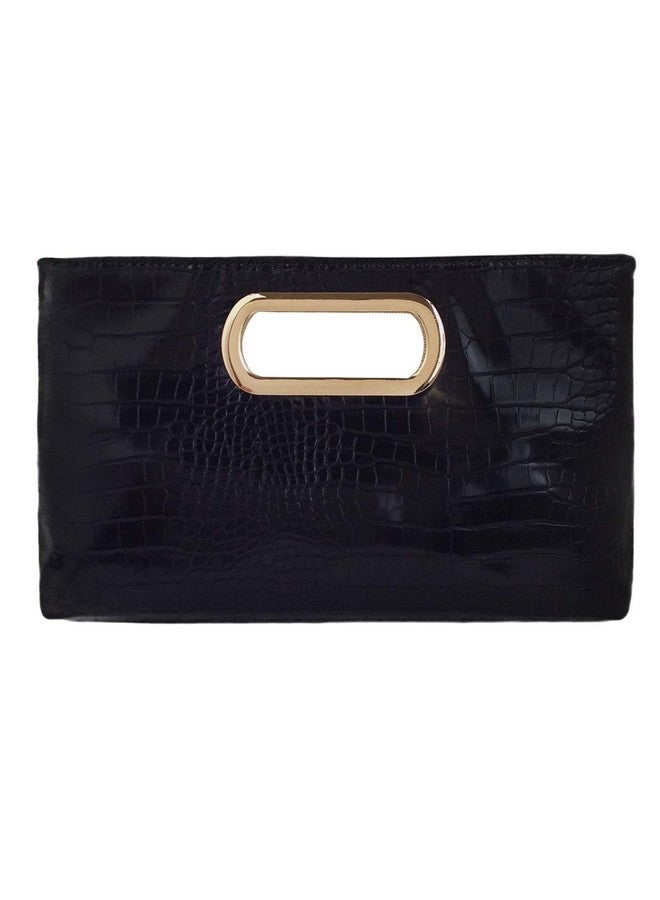 JNB Crocodile Synthetic Leather Top Handle Clutch Black Medium - Image 1