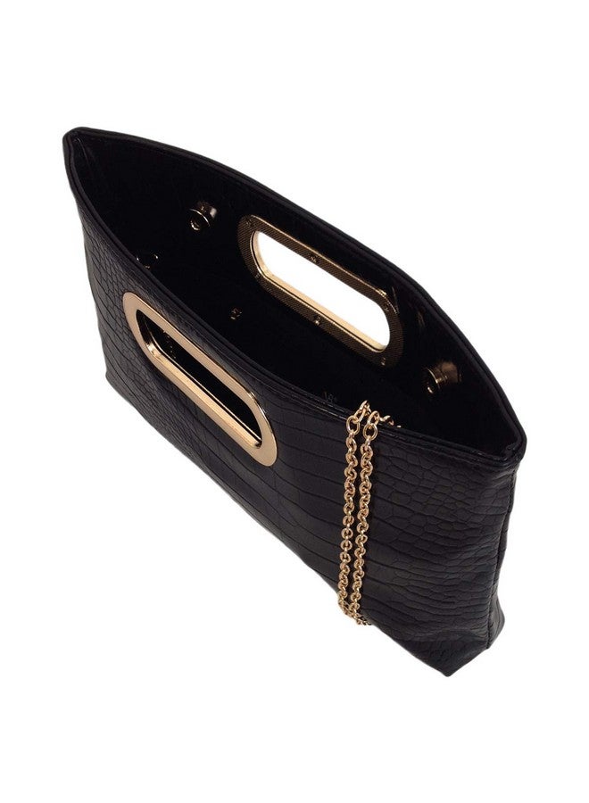 JNB Crocodile Synthetic Leather Top Handle Clutch Black Medium - Image 4