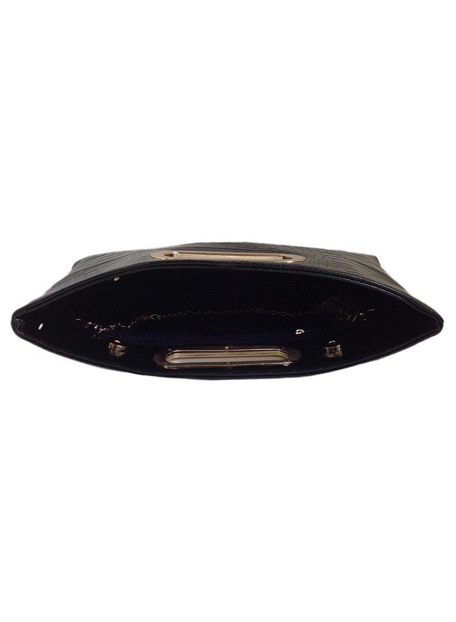 JNB Crocodile Synthetic Leather Top Handle Clutch Black Medium - Image 5
