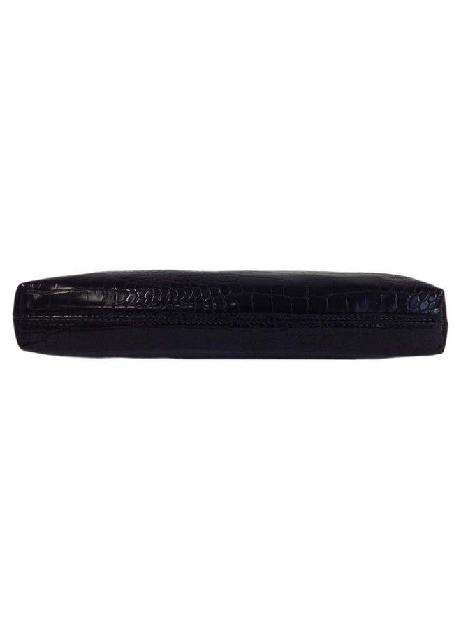 JNB Crocodile Synthetic Leather Top Handle Clutch Black Medium - Image 3