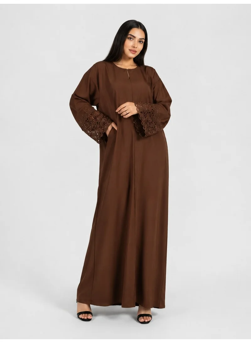 عباءات ريم Women's Brown Abaya with Matching Sheila