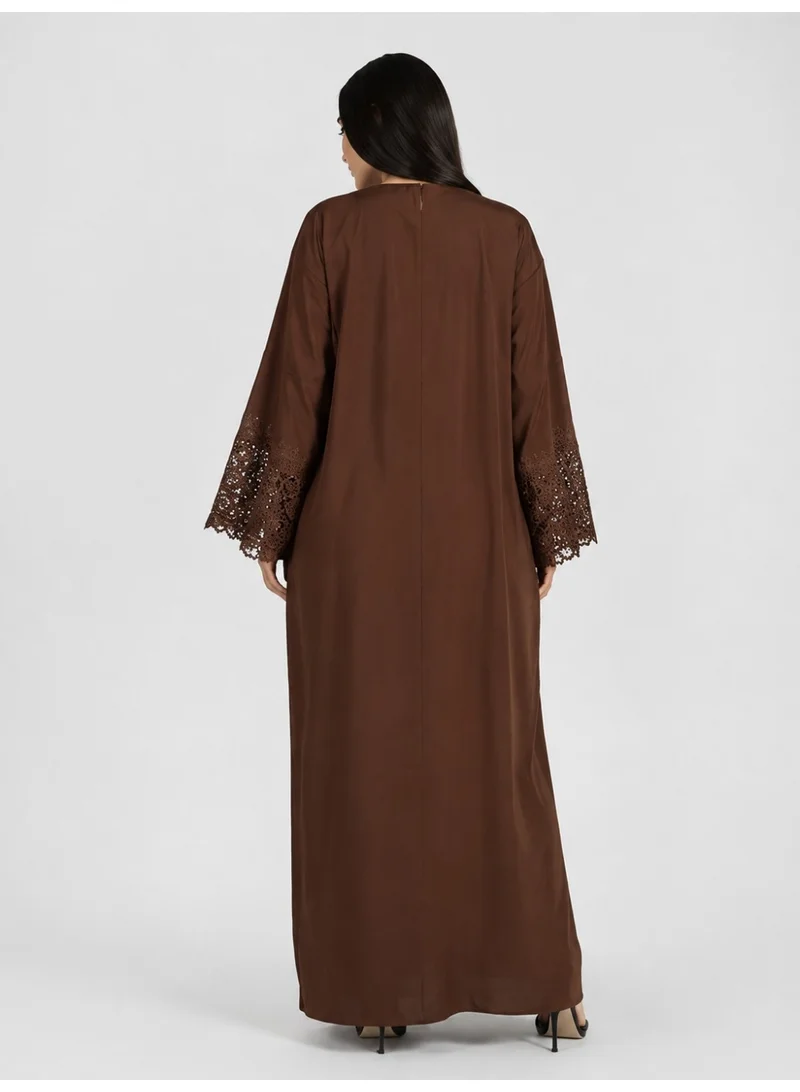 عباءات ريم Women's Brown Abaya with Matching Sheila