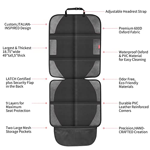 LUILANC Car Seat Protector with Thickest Padding,Waterproof 600D with Storage Pockets,Non-Slip Pets Fabric Child Baby Cover Leather Reinforced Vehicle Seat 1 Pack (Black) - Image 5