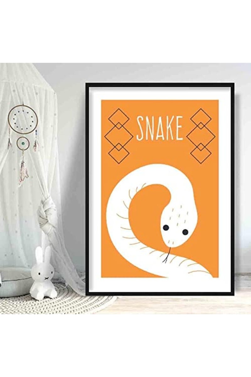Artze Wall Art Snake Scandinavian Geometric Nursery Poster, A4 Size, Orange - Image 2