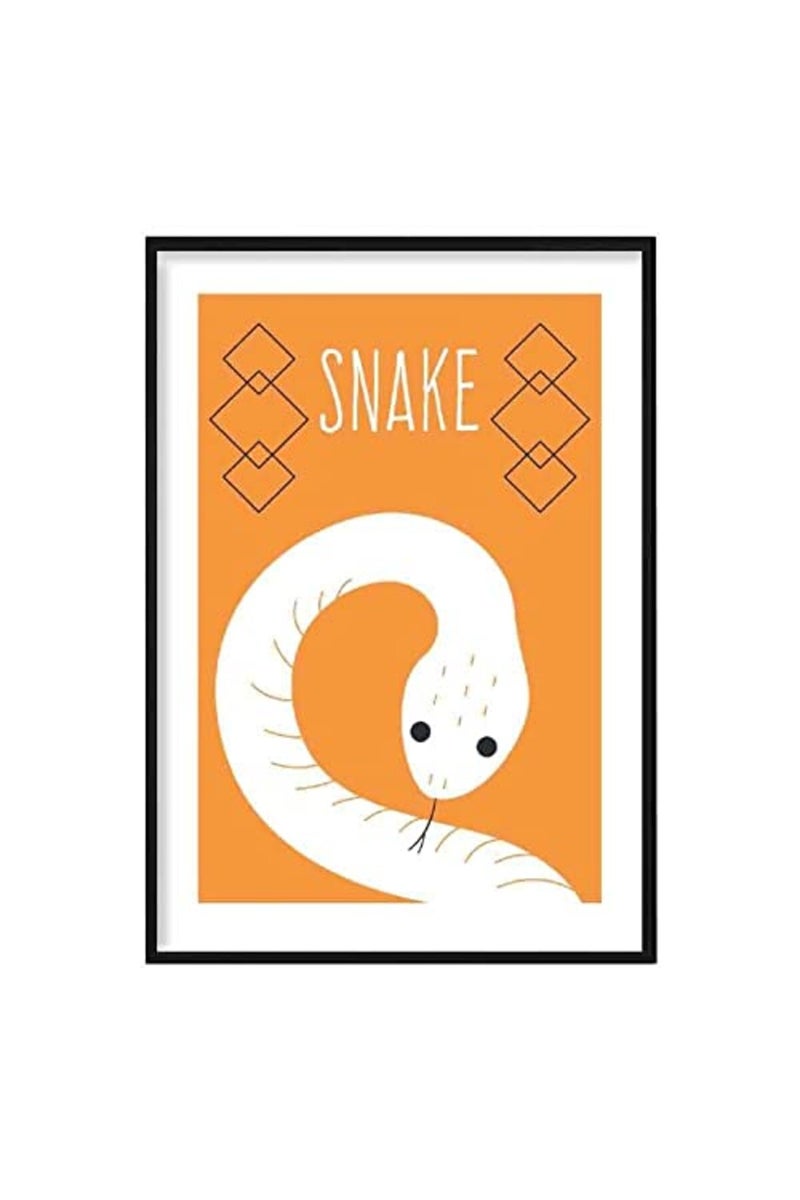 Artze Wall Art Snake Scandinavian Geometric Nursery Poster, A4 Size, Orange - Image 1