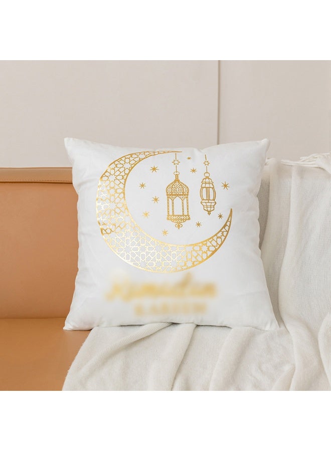 أغطية وسائد رأس مصري 18×18 بوصة، مجموعة من 2 أغطية وسادة مصنوعة من الفراء البني والذهبي، أغطية وسائد مباركة، زخارف لقمر ونجوم شهر رمضان، للمنزل والسرير والمقعد الخارجي - Image 1