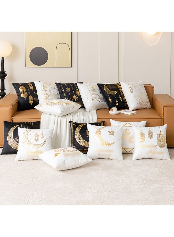 أغطية وسائد رأس مصري 18×18 بوصة، مجموعة من 2 أغطية وسادة مصنوعة من الفراء البني والذهبي، أغطية وسائد مباركة، زخارف لقمر ونجوم شهر رمضان، للمنزل والسرير والمقعد الخارجي - Image 2
