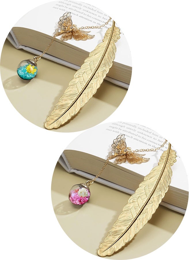 2Pcs Metal Leaf Bookmark Birthday Gift Teachers Women & Mothers Day Butterfly Book Mark  for Book Lover, Librarian Readers, Mom, Lady Female, Girl, Bookworm (Blue & Pink) - Image 1