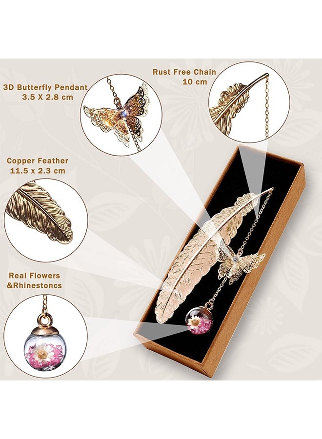 2Pcs Metal Leaf Bookmark Birthday Gift Teachers Women & Mothers Day Butterfly Book Mark  for Book Lover, Librarian Readers, Mom, Lady Female, Girl, Bookworm (Blue & Pink) - Image 4