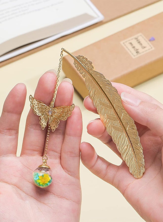 2Pcs Metal Leaf Bookmark Birthday Gift Teachers Women & Mothers Day Butterfly Book Mark  for Book Lover, Librarian Readers, Mom, Lady Female, Girl, Bookworm (Blue & Pink) - Image 3