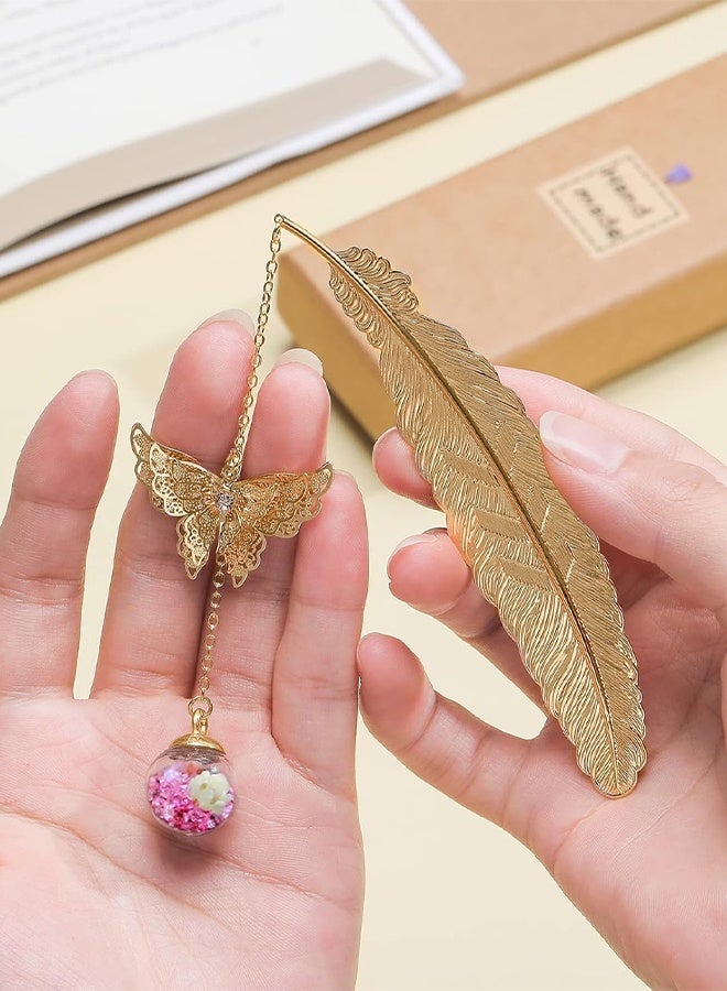 2Pcs Metal Leaf Bookmark Birthday Gift Teachers Women & Mothers Day Butterfly Book Mark  for Book Lover, Librarian Readers, Mom, Lady Female, Girl, Bookworm (Blue & Pink) - Image 2
