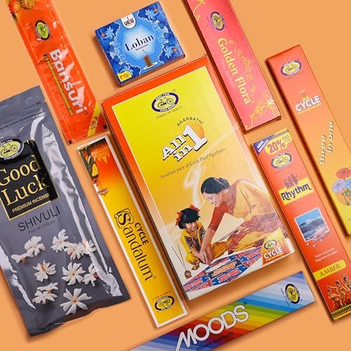 Cycle Pure All in One Assorted Incense Sticks 8 Assorted Agarbathi Packets/Floral, Woody, Masala, Fruity, Natural Fragrance| Pack of 1/173 N Per Pack - Image 1