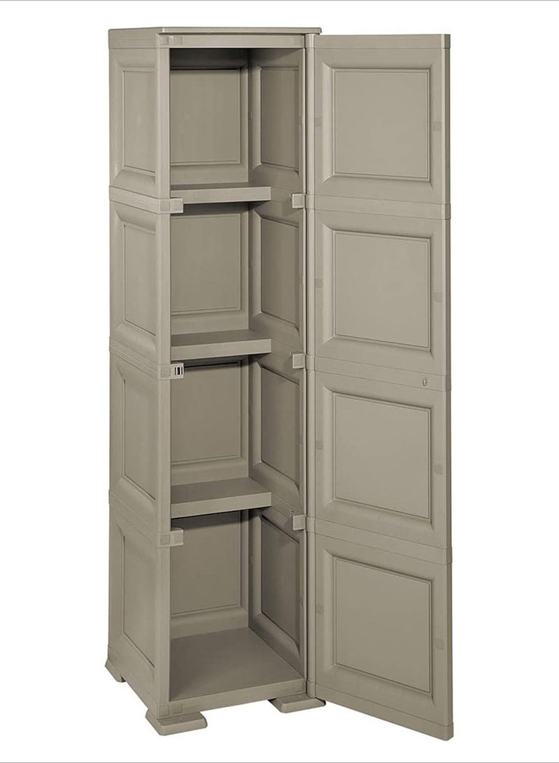 Tontarelli Tontarelli Storage Cabinet, Made in Italy, for Home, Office & Outdoor, Multipurpose Storage Cupboard with 4 Compartments, Multiple Shelves & Broom Hanging Section, 40L x 43W x 164H cm, Greyish Brown  - Image 2