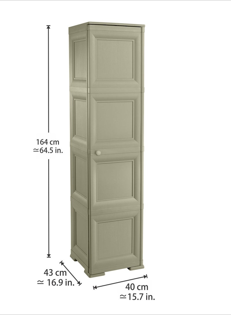 Tontarelli Tontarelli Storage Cabinet, Made in Italy, for Home, Office & Outdoor, Multipurpose Storage Cupboard with 4 Compartments, Multiple Shelves & Broom Hanging Section, 40L x 43W x 164H cm, Greyish Brown  - Image 3
