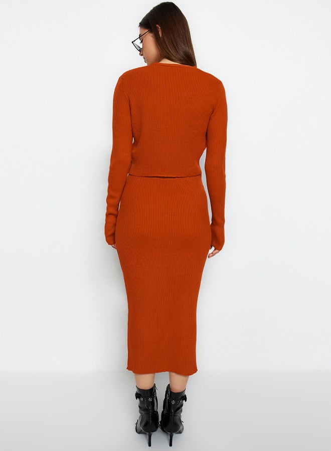 trendyol Tile Fitted Midi Knitwear Cardigan Dress Suit - Image 5