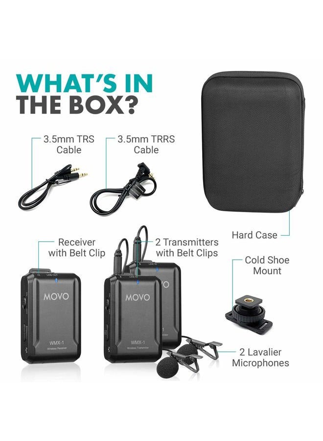 Movo WMX-1-DUO 2.4GHz Dual Wireless Lavalier Microphone System, Compatible with DSLR Cameras, Camcorders, iPhone, Android Smartphones, and Tablets, 200ft Audio Range, Great for Teaching Tutorials  - Image 4