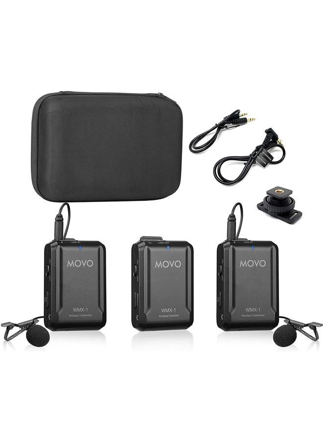 Movo WMX-1-DUO 2.4GHz Dual Wireless Lavalier Microphone System, Compatible with DSLR Cameras, Camcorders, iPhone, Android Smartphones, and Tablets, 200ft Audio Range, Great for Teaching Tutorials  - Image 1